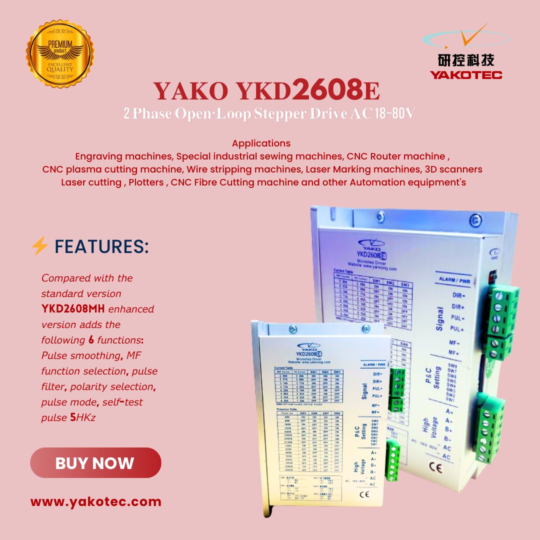 𝐘𝐀𝐊𝐎𝐓𝐄𝐂 " 𝐘𝐊𝐃2608𝐄 " 2 𝐏𝐡𝐚𝐬𝐞 𝐎𝐩𝐞𝐧-𝐋𝐨𝐨𝐩 𝐒𝐭𝐞𝐩𝐩𝐞𝐫 𝐃𝐫𝐢𝐯𝐞 𝐀𝐂18~80𝐕.

#Yako #Yakotec #Motors #Drivers #YKD2608E #StepperSeries #ServoSeries #IntegratedStepperMotors #ServoStepperMotor #MotionControllers #MotionCards #Cable #CloseLoop