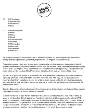 GroundGameLA's tweet image. Our letter to council opposing this absurd and dangerous motion