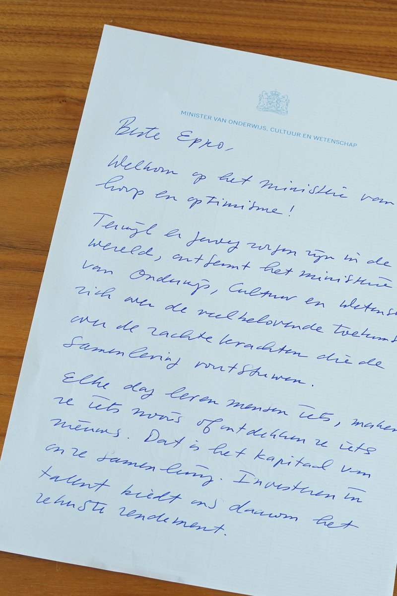 Voor mijn opvolger Eppo Bruins laat ik deze persoonlijke brief achter. Ik schrijf onder meer over investeren in talent, over mensen bij elkaar brengen en dat elk individueel talent dezelfde waardering en mogelijkheden krijgt.
