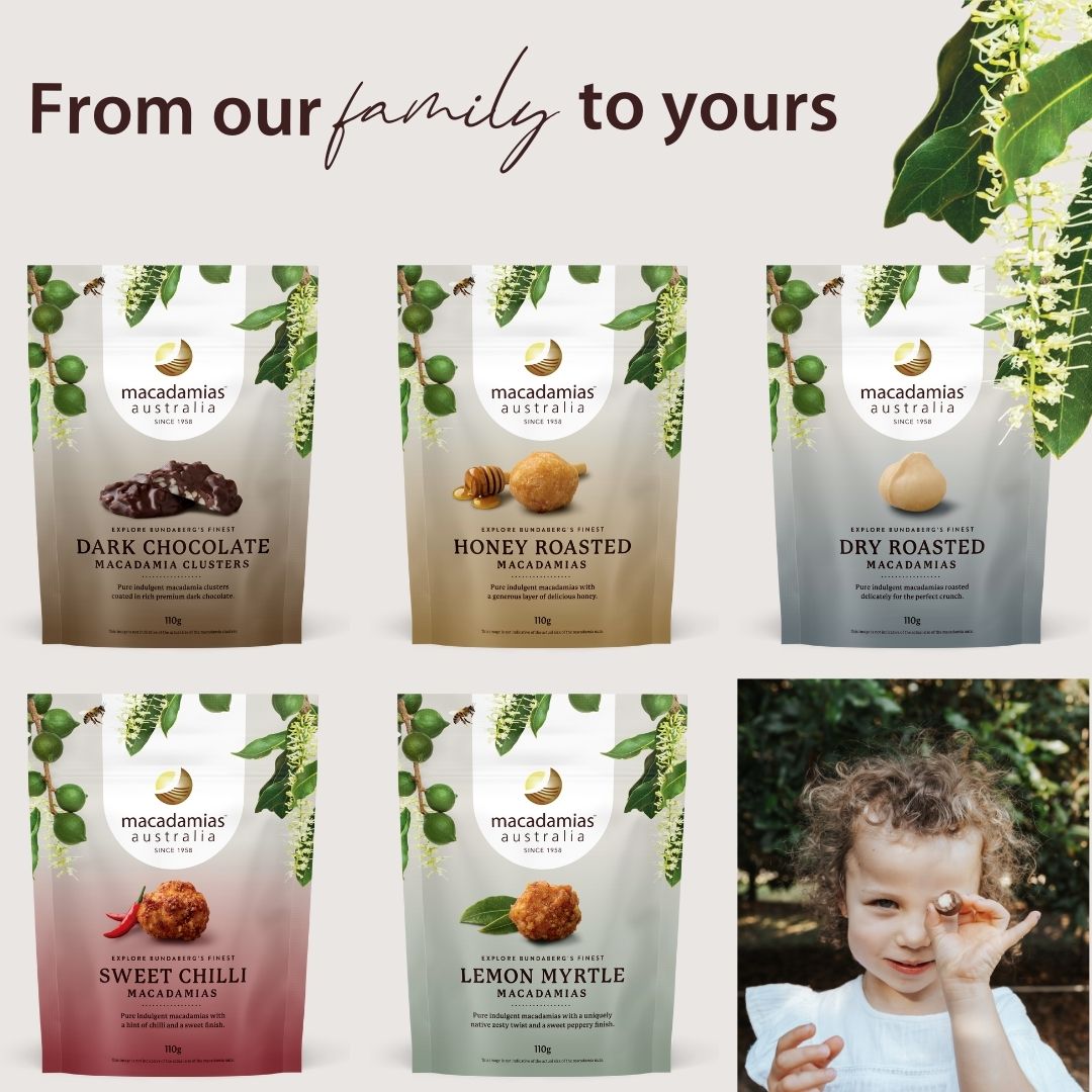 Macadamias are the perfect go-anywhere snack. Having a stash in your car, handbag or office desk gives you a healthy indulgence to keep your body fueled each day. Our foil-lined packs are resealable to retain the product's freshness and crunch.