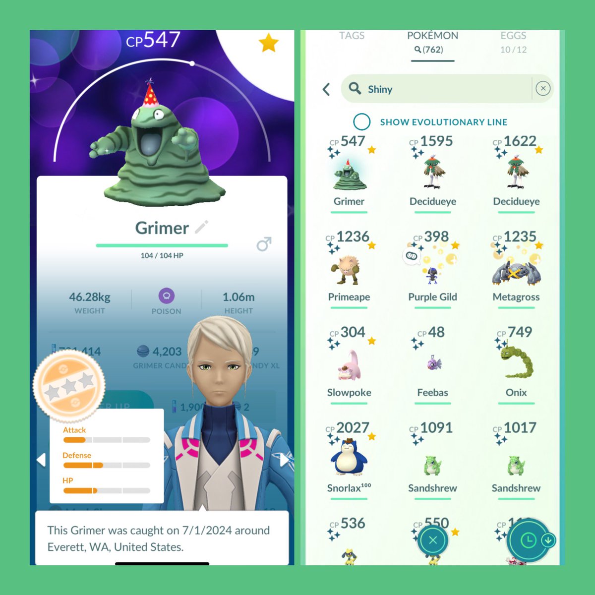chgdmn's tweet photo. 🥳👏🏾🍀✨👾☠️
How bout that! A surprise #eventshiny #grimer catch in #panarabread drive through #ontoday low stats, fit for a trade but I’ll take it #letsgo #shiny #PokemonGO #shinyhunter https://t.co/sDbTOlQLHn