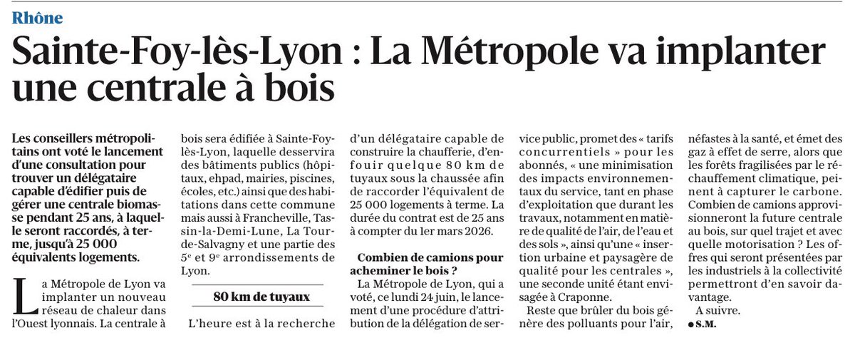 CIsaacSibille's tweet photo. ⚫️ INCROYABLE !
⤵️ La majorité @FrontPopOff @EELV » @brunobernard_fr de la @grandlyon , soutien de @FrontPop6912 vient de décider d’implanter une chaufferie industrielle de 8000 m2 entre Ville de Sainte Foy Lès Lyon et Ville de Francheville https://t.co/g8a4u2BLSV