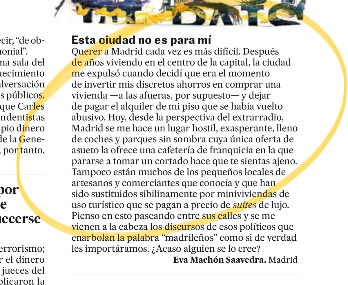 Casal's tweet photo. No nos marchamos. 
Nos echan. 

(La vida de barrio agoniza en Madrid engullida por la especulación y un turismo salvaje y descontrolado. Muchos de mis vecinos en Maravillas se han ido ya. Yo estoy cerrando ya las últimas cajas. Veo que no soy el único que ha dicho basta)