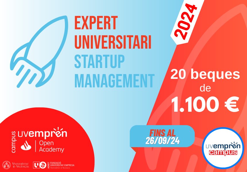 murfhoeth's tweet photo. 🆕️2️⃣0️⃣ beques @SantanderOA de 1.100 € per a la matrícula en el títol propi d'Expert Universitari en #StartupManagement de la @UV_EG dirigides a persones emprenedores graduades (10% obrindre el títol) en:
👩🔬Ciències
🥼Salut
⚙️ Engenyeria
🎨 Humanitats
https://t.co/WBeqn4NshI https://t.co/4LkeoKG1AE