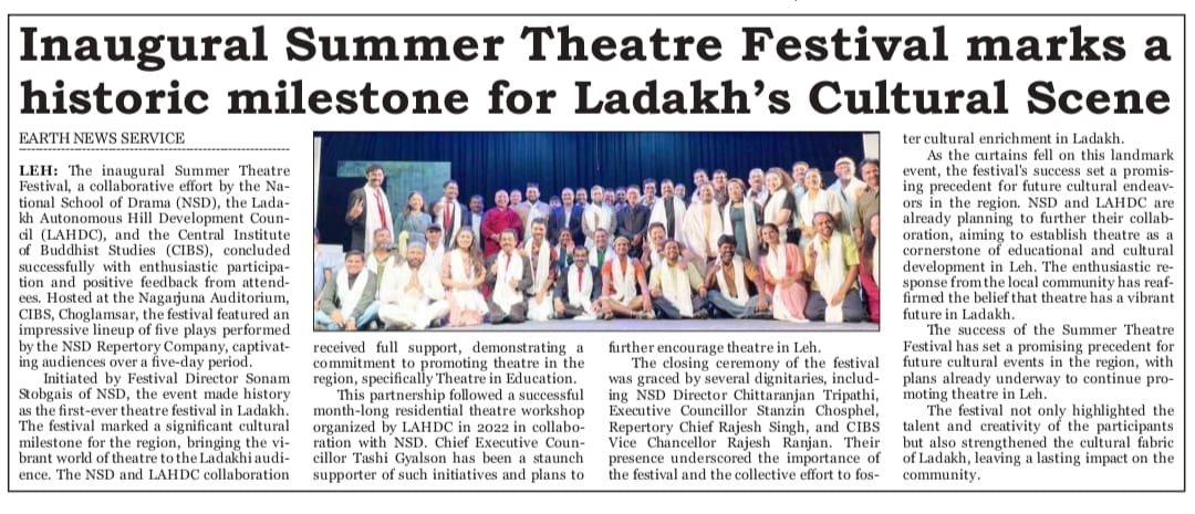 EarthNewsLadakh's tweet photo. Historic Summer Theatre Festival in Ladakh concludes with resounding success
https://t.co/uA5uXz6URi
#SummerTheatreFestival
#LadakhTheatre
#NSD
#LAHDC
#CIBS
#LadakhCulture
#TheatreInLadakh
#NSDRepertory
#LadakhEvents
#TheatreFestival
#LadakhiArts
#Choglamsar https://t.co/sIoXNEMP2f