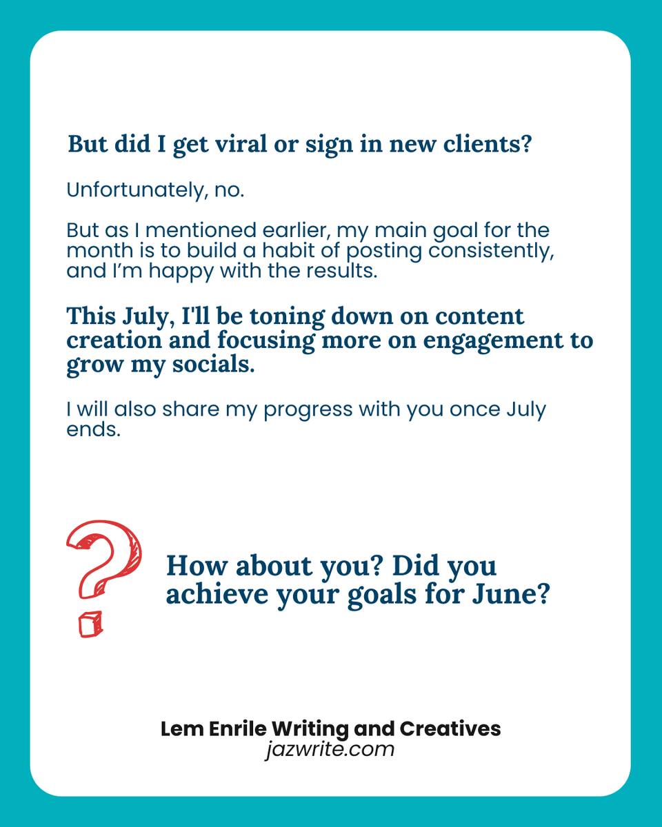 LemEnrile's tweet photo. I tried posting daily. I thought I wouldn’t make it. But I did it ✨ Sharing my wins.

❓ Do you also post daily? How was the experience when you first started?

#dailyposting #consistency #socialmedia #socialmediatips #socialmediamarketing #freelancewriter #jazwrite https://t.co/jPK4miXCOs