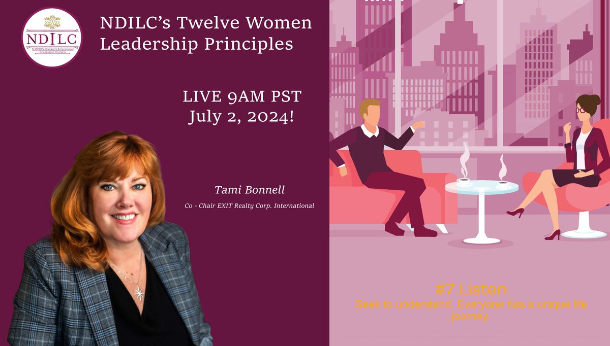 📅 Date: Tuesday, July 2nd, 2024
🕘 Time: 9:00 am PT
📷 tinyurl.com/56r7emnv

A Driver in Women's Leadership and Empowerment :)

NDILC's Principle #7 emphasizes the power of sharing and collaborating in today's complex and dynamic environment. <a href="/NAWRB/">NAWRB</a> <a href="/exitrealtycorp/">EXIT Realty Corp.</a>