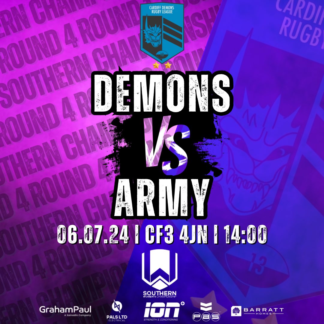 Cardiff Demons RLFC (@cardiffdemons) on Twitter photo Time to return the favourβ¦..
We begin the second half of our league table fixtures this Saturday, welcoming the <a href="/ArmyRugbyLeague/">Army Rugby League</a> to the Demons Lair for Round 4 πͺπΌ
ποΈ Β£3 (Cash Only) - Uβ16s Free**
#WelshRugby #WomensRugbyLeague #WomenInSport #SouthernChampionship #Round4 Time to return the favourβ¦..
We begin the second half of our league table fixtures this Saturday, welcoming the <a href="/ArmyRugbyLeague/">Army Rugby League</a> to the Demons Lair for Round 4 πͺπΌ
ποΈ Β£3 (Cash Only) - Uβ16s Free**
#WelshRugby #WomensRugbyLeague #WomenInSport #SouthernChampionship #Round4