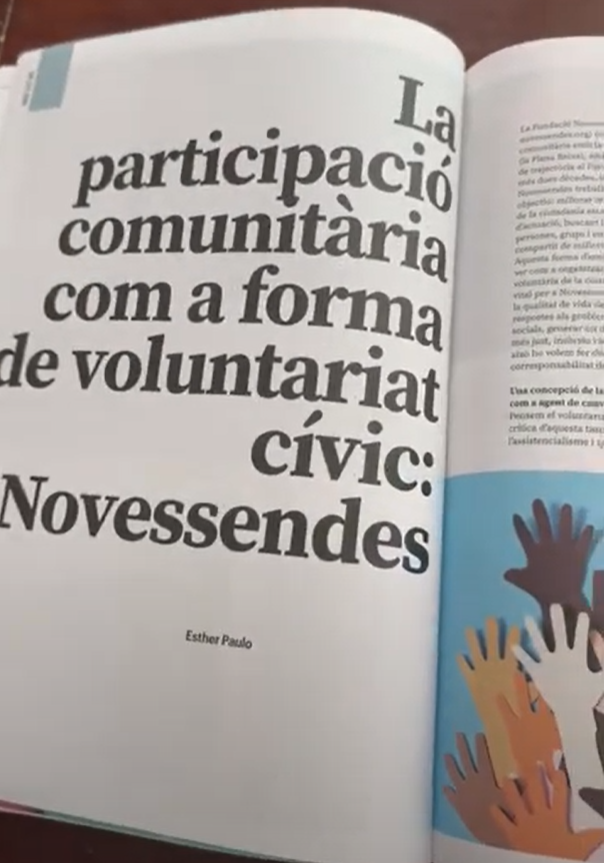 La nostra directora, Esther Paulo, ha escrit un article sobre la participació comunitària com a forma de voluntariat cívic i analitza el cas de la Fundació Comunitària Novessendes a l'últim número de la <a href="/RevistaSao/">Revista Saó</a>