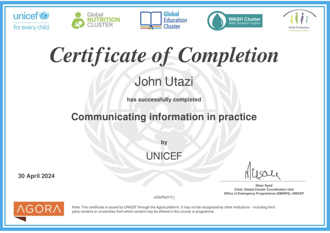 UtaziJay's tweet photo. I live and breathe development communication and over the years, I’ve made efforts to self-develop so as to do my job better.

Since April, I’ve completed 2 very insightful courses taught by @UNICEF on the agora platform.

Congratulations to me…Cheers to many more!🍻😊 https://t.co/Bm3HOs8OoL
