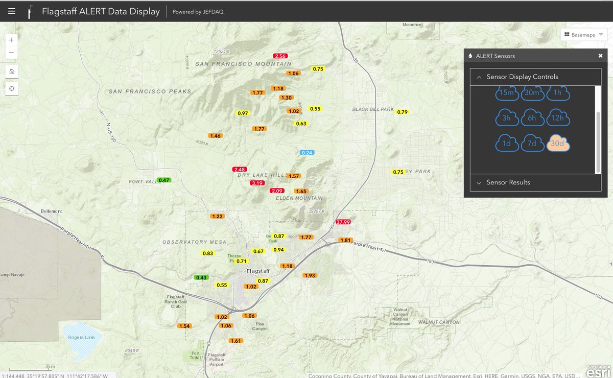 June rainfall totals for the Flagstaff rain gauge network. And now we head into an extended dry period.

#azwx