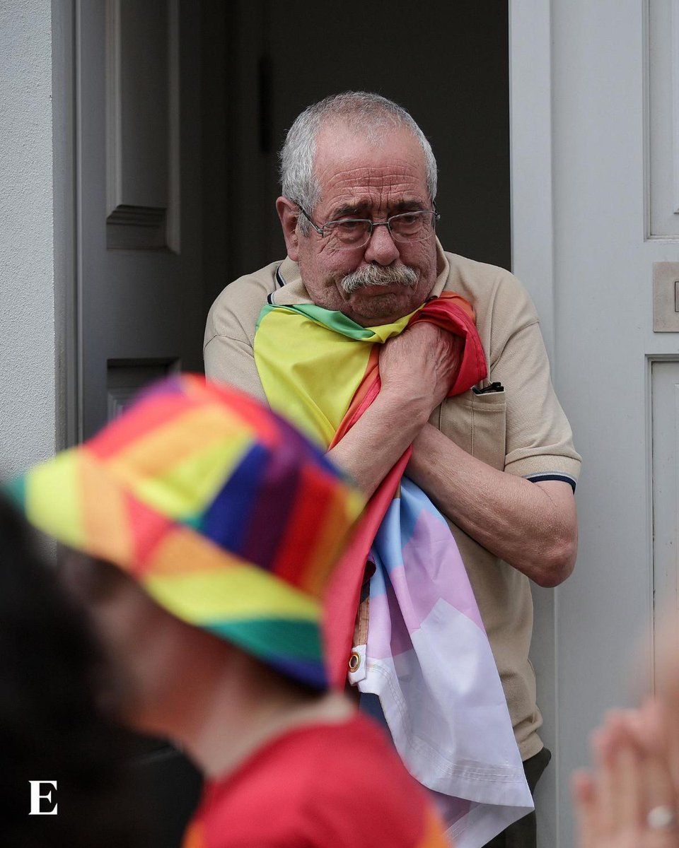 wwxwashere's tweet photo. “why throw parades?” porto had one and this man exchanged a flag from his country for a pride one with someone from the crowd and this was his reaction ❤️ https://t.co/bUUl7SJZ7N
