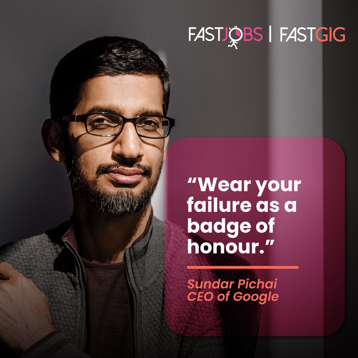 FastGigMY's tweet photo. Embrace your failures; they are the stepping stones to success. Let them shape your career with pride. 🌟
#CareerGrowth #EmbraceFailure #LearnAndGrow #SuccessJourney #SundarPichai #CEOofGoogle #fastjobs #fastgig https://t.co/G1s2khTPw0