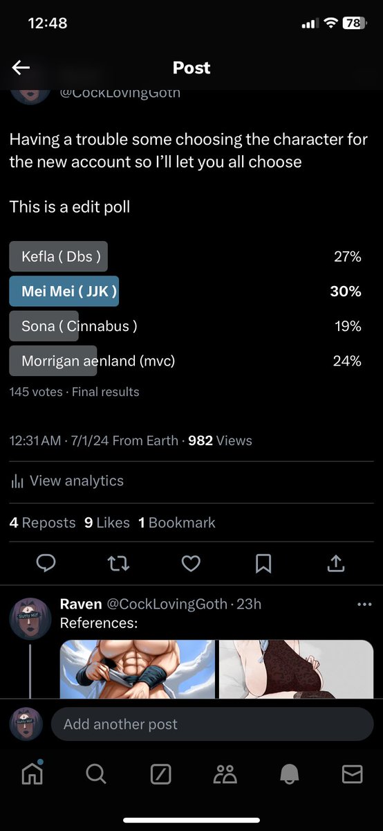 CockLovingGoth's tweet photo. Mei Mei won the poll 

But I’m thinking of creating two new accounts not at the same time 

The other account I will be making is a kefla account. https://t.co/pJ3FtMpXY1