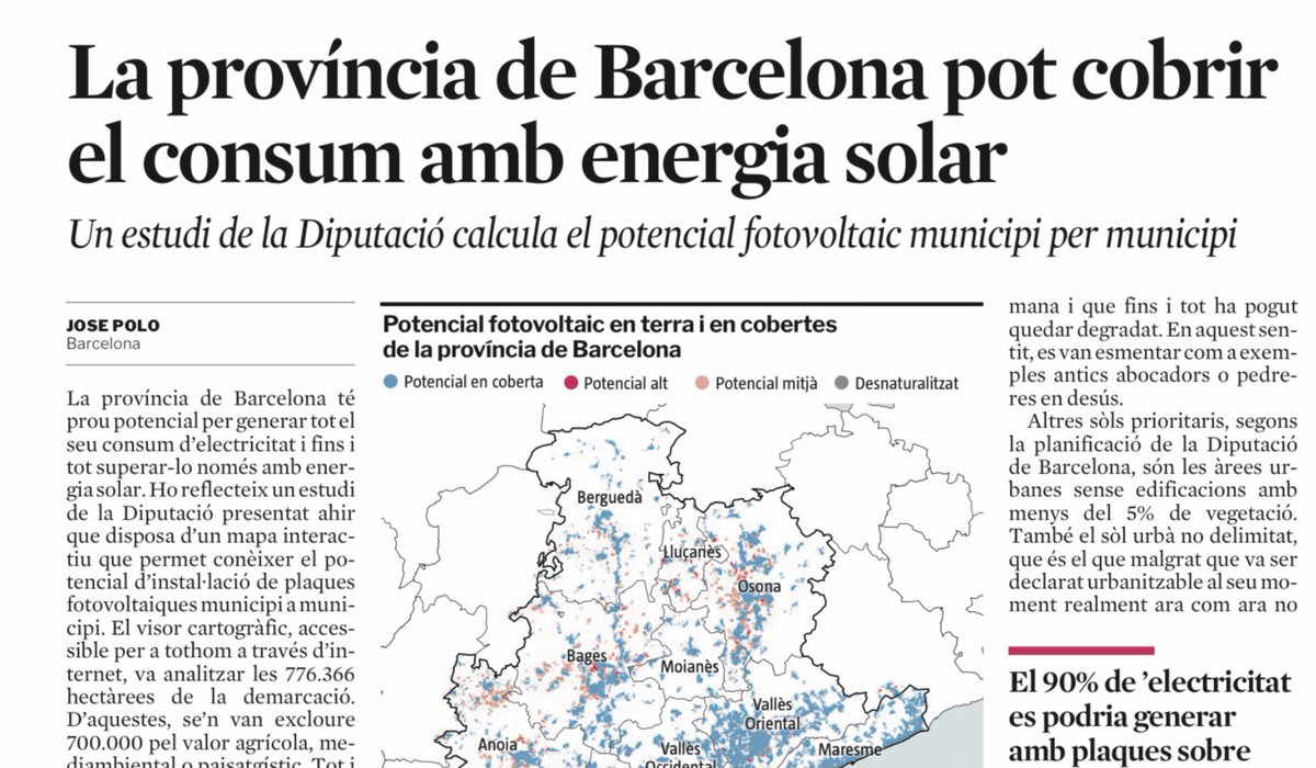 Catalunya és pobra en recursos naturals excepte en hores d’insolació. Podem tenir una energia barata, infinita i autosuficient (eliminant les MAT). Aquest hauria de ser el “green deal” de la propera dècada. Però no passarà per la “cultura nimby” i l’ineficiència burocràtica.