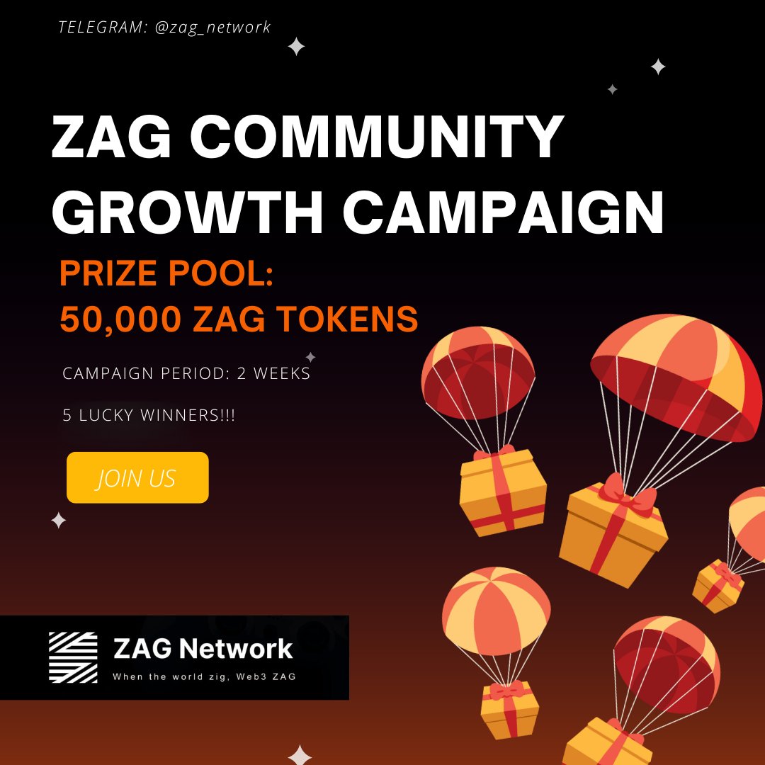 ZAGNetwork's tweet photo. **🎉 ZAG Network's Exciting New Campaign! 🎉**

We’re thrilled to announce the upgrade of our giveaway campaign prizes,  5 lucky winners will receive ZAG tokens!

Here’s how you can participate and boost your chances to win:

Campaign Details: https://t.co/kAq0SfWfVV