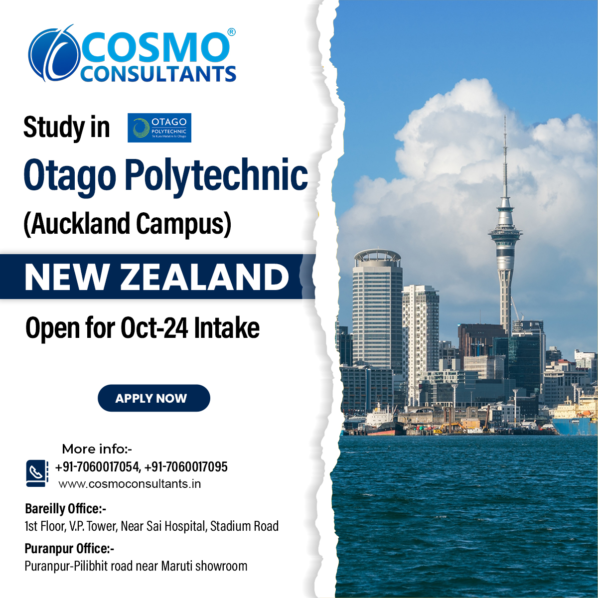 COSMOCONSULTANS's tweet image. Dreaming of studying in New Zealand? 🇳🇿 Apply to Otago Polytechnic for the October 2024 intake! Get all the information you need with a free consultation from #CosmoConsultants : +91-7060017054, +91-7060017095.

#OtagoPolytechnic #StudyInNewZealand #StudyAbroad #StudyInNewZealand