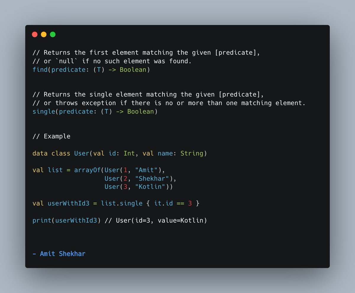 amitiitbhu's tweet photo. Kotlin Collection Functions are useful, take advantage of them while coding. Use them based on your use cases.
Check the example
Learn and Share ๐
#AndroidDev #Kotlin #KotlinTips https://t.co/v5F5vClK0i