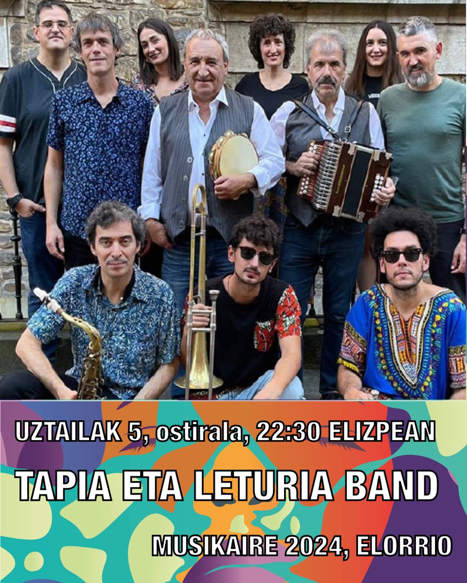 Musikaire_'s tweet photo. Badator Musikaire 2024, Uztailaren 5etik 28ra.
Asteburuan Elorrioko Herriko plazan: Tapia eta Leturia Band + Marinah de Ojos de brujo. https://t.co/5JAmfrXzBo 
@elorrioko_udala @anboto https://t.co/px71GzQmVU