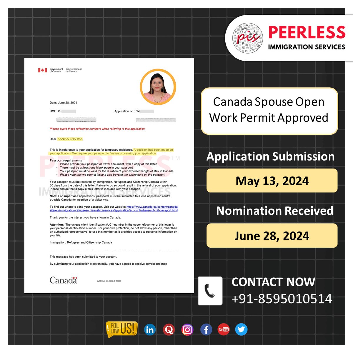 peerlessimmi's tweet image. 🤩 Another Success Story!

🎉 Congratulations to Miss Kanika Sharma
💰 Get Visa Or Refund * - Get 100% Assistance From Our visa experts 

📴Contact us +91-8595010514
📩info@peerlessimmigration.com

#visaapproval #spouseopenworkpermit #visaguidance #nominationreceived #workpermit