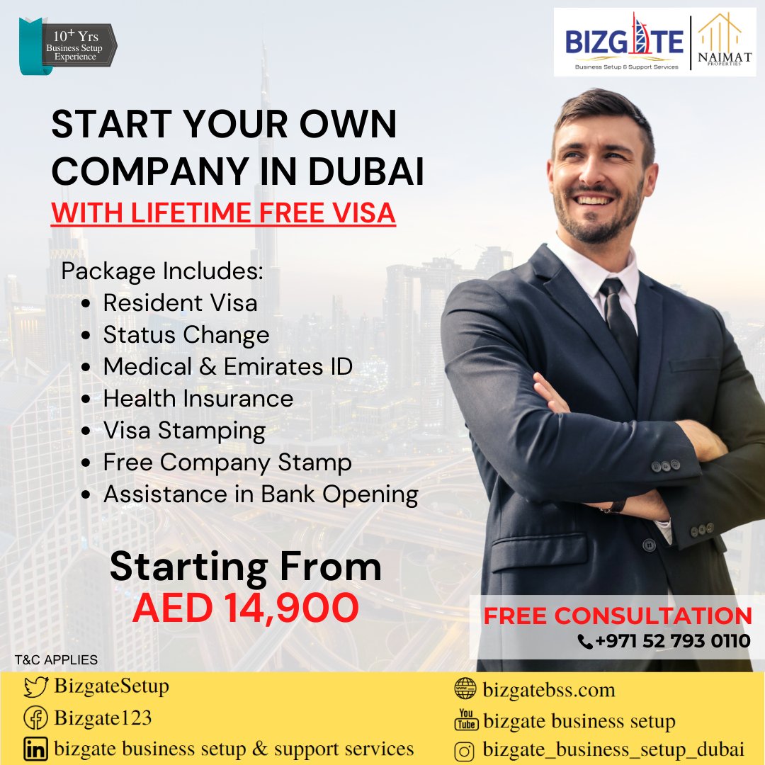 BizgateSetup's tweet image. START YOUR OWN COMPANY IN DUBAI WITH LIFETIME FREE VISA

Starting From AED 14,900

Contact us for a Free Consultation
Mobile: +971 52 793 0110
Email: advisor@bizgatebss.com

hashtag#dubaibusiness hashtag#dubai hashtag#uae hashtag#mydubai hashtag#dubailife hashtag#business