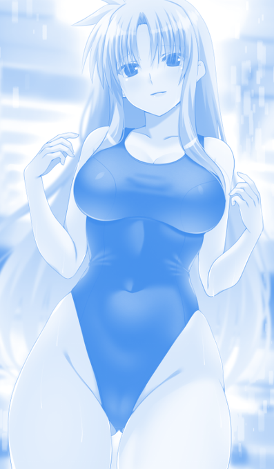 競泳水着フェイトさん。
 夏コミ新刊「願望のロストロギア3」表紙です。 
KEEPOUT線付けてたけどシャドバンされたので
青色で再アップ^^

とらとメロンさんで新刊予約受付中です～ 