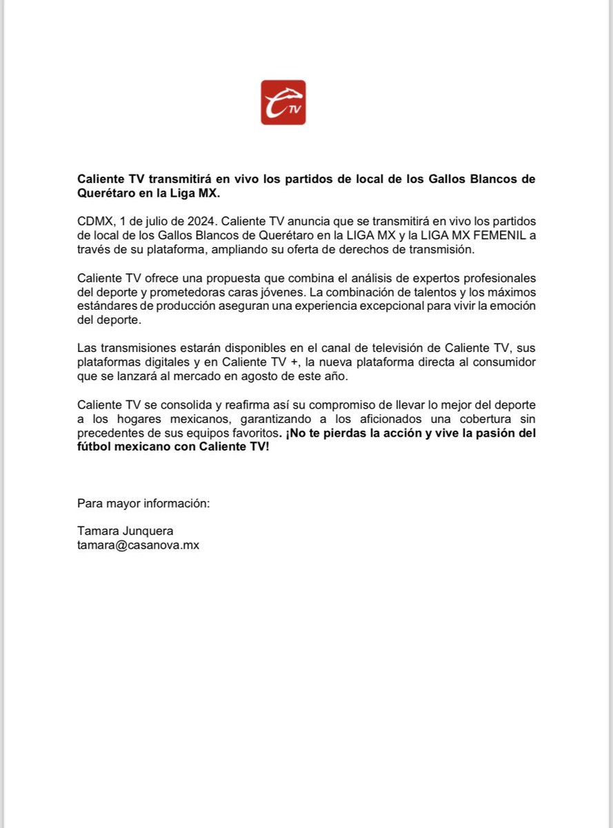 Gallos Blancos será transmitido por ⁦<a href="/calientetvmx/">Caliente TV</a>⁩, siguenos