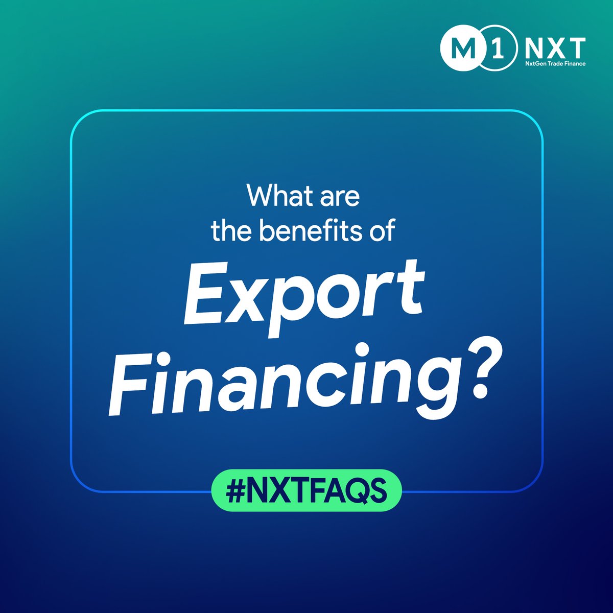 M1Nxt's tweet image. Thinking about getting export financing but don’t know if it is a good choice? 
In this edition of the #NXTFAQs, we answer this burning question and tell you the benefits of export financing and what you can gain from it.

#M1NXT #ImprovedCashFlow #ExportFinancing
