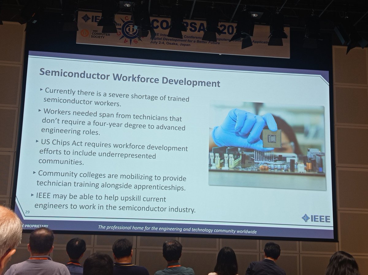 SEEBLOCKS_eu's tweet image. #IEEE President & CEO @thomascoughlin at @ComputerSociety #COMPSAC Conference 2024🇯🇵 provides an overview of #CHIPSAct, a legislation on semiconductors being prepare across the🇪🇺 #Blockchain technologies can empower the #semiconductor industry by expanding its business horizons &…