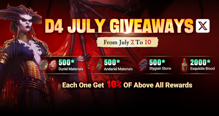 Iggmcom's tweet photo. 🥳Diablo IV July Giveaways( Season 4 SC Only )🥳
 5⃣0⃣0⃣Duriel Mats & 5⃣0⃣0⃣Andariel Mats &  5⃣0⃣0⃣Stygian Stone & 2⃣0⃣0⃣0⃣Exquisite Blood

Must Follow Our X: @Iggmcom 
How To Enter: 
Like❤️+ RT🔄+Tag Your Friend(s)👥

We will pick 1⃣0⃣ winners out on July 10th.
🤩each one gets 10% of above all rewards.
Good luck~  #Giveaway2024  #DiabloIV  #DIABLO