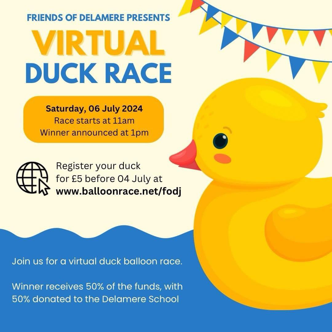 Last chance purchase your Duck for the race. 
**Please share with families &amp; Friends**

balloonrace.net/fodj

Winner receives 50% of the funds, with 50% donated to the Delamere School