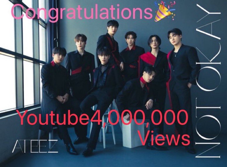 ateez_japan_fb's tweet photo. 📣ATINY

Congratulations🎉🎉🎉

#NOT_OKAY 再生回数が400万回を超えました！
今後もたくさんストリーミングしましょう✨

#ATEEZ #에이티즈 @ATEEZofficial https://t.co/bEFqro7jBb