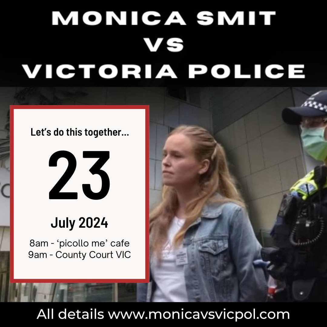 nickpatterson's tweet image. Let’s get behind Monica as she takes on VicPol.