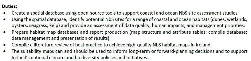 Please RT.  Opportunity for Postdoctoral Researcher (18 months at least) in Galway: 'Increasing #Coastal #Resilience' developing Suitable #Habitat Mapping in #GIS for #NbS Nature-based Solutions of #seagrass #oysters #kelp #wetlands #saltmarsh #dunes. universityvacancies.com/university-gal…