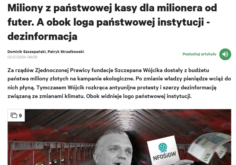tycjann's tweet photo. Teraz też płacimy tak jak za czasów PiS z naszych pieniędzy za fake newsy o ekologii i antyunijne hasła człowiekowi, który jest liderem branży futerkowej w Polsce.

"Dwie założone przez Wójcika organizacje -  Fundacja Polska Ziemia i Instytut Gospodarki Rolnej - otrzymały milionowe dotacje za rządów Zjednoczonej Prawicy. Tuż po zmianie władzy podpisały kolejne umowy z Narodowym Funduszem Ochrony Środowiska i Gospodarki Wodnej (@NFOSiGW). [...] Ich łączna kwota opiewa na 5,14 mln zł".

Czytając poglądy tego pan, które publikuje w swoich mediach i wypowiada w mediach Rydzyka, to nie dziwię się, że dostawał pieniądze od ówczesnej władzy, ale dlaczego my wciąż to robimy?? 

"... natura jest poddana człowiekowi i niezmienna, globalnego ocieplenia nie ma, norki istnieją zaś po to, byśmy nosili ich futra. I dalej: Unia Europejska jest zła, Ameryka zbyt swobodnie rozpycha się w tej części świata, Polską powinna rządzić skrajna prawica, a imigranci nie są w niej mile widziani". 

Pani Ministro @hennigkloska to przecież Pani Ministerstwu podlega ten fundusz, a patrząc na to, co się tam wypisuje, to ciężko to połączyć z jego celem "podnoszenie poziomu świadomości ekologicznej i kształtowanie postaw ekologicznych".

Dzisiaj, kiedy powinniśmy z rozwagą wydawać każde pieniądze, wydajemy je lekką ręką na szerzenie dezinformacji i jeszcze nie widzimy w tym problemu "NFOŚiGW nie odpowiada za działania bądź zaniechania beneficjentów w kwestiach niezwiązanych z realizacją przedsięwzięcia i określonych w umowie o dofinansowanie". 

Cała działalność pana Wójcika, w tym o jego zaangażowanie w protesty rolników oraz publikowanie  prokremlowskich informacji w jego mediach, jest opisana szczegółowo w materiale @deszczep i @PStrzalkowski. Link 🔽