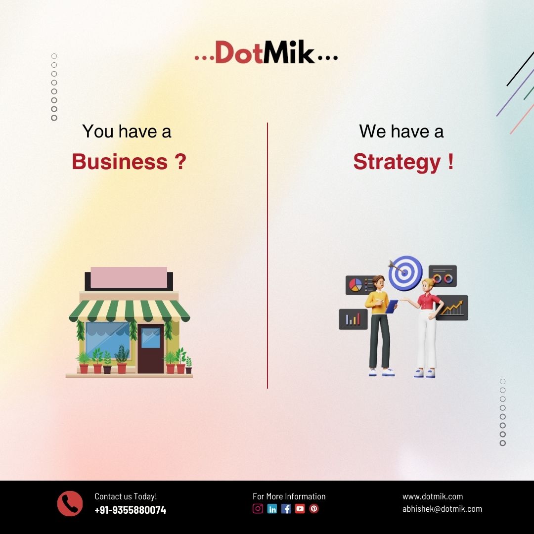 DotMikSoftware's tweet image. Why strategy matters:

Direction and Focus: A clear strategy helps align your team and resources towards common goals, ensuring everyone is moving in the same direction.

Contact Us for more information. 
Call : +91-9355880074
Email : abhishek@dotmik.com