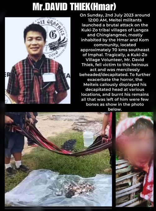 SamKhs_'s tweet photo. 𝐖𝐇𝐄𝐍 𝐖𝐈𝐋𝐋 𝐃𝐀𝐕𝐈𝐃 𝐓𝐇𝐈𝐄𝐊 𝐆𝐄𝐓𝐒 𝐉𝐔𝐒𝐓𝐈𝐂𝐄?
Hello @NIA_India , a year ago today i.e. 2nd July 2023, David Thiek was beheaded by the Meiteis of Manipur &amp; his head was hung on a fence which’s unimaginable. However, more shocking part is he’s yet to get Justice. https://t.co/67dBtsHo2Q