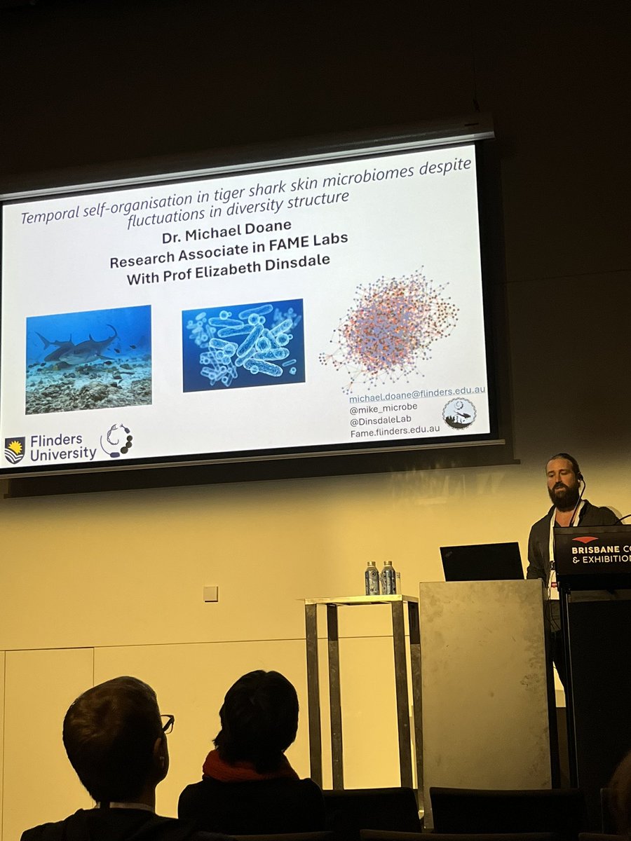 We entered the Doane Zone! Michael Doane gave a great talk about positive ecological interactions in tiger shark microbiome network architecture. Call it a Cluster-Fun! 
<a href="/AUSSOCMIC/">ASM</a> #ASM2024