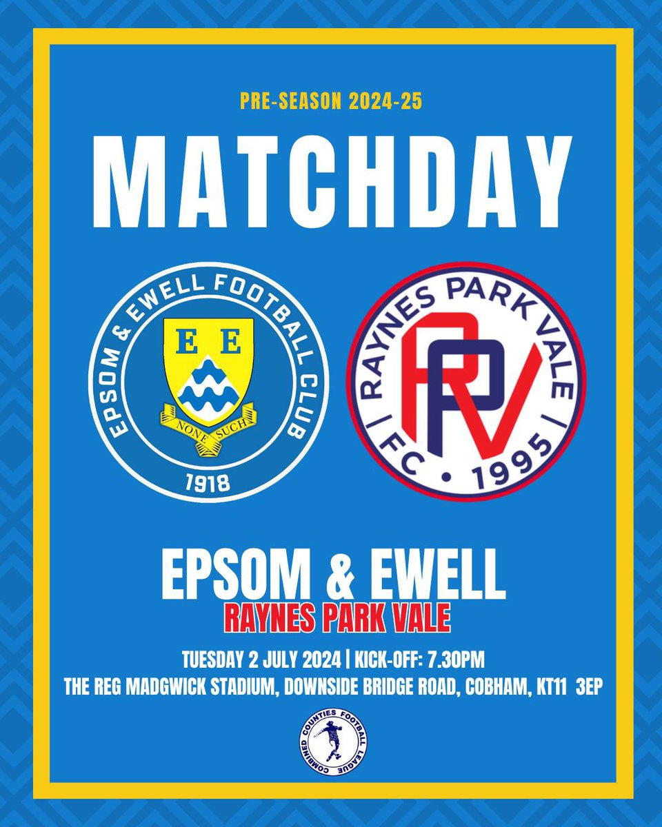**GAME DAY! 📣** Join us as we start our pre-season off versus <a href="/RPVFC/">Raynes Park Vale FC</a> 👊🏼

🗓️ Tuesday 2nd July
⏱️ Kick-off: 7:30pm
🎟️ Entrance fee £5
🏟️ The Reg Madgwick Stadium 
📍 KT11 3EP

#PreSeason #Football #MatchDay #WeAreBack #WeAreEpsom #Salts ⚽️🧂