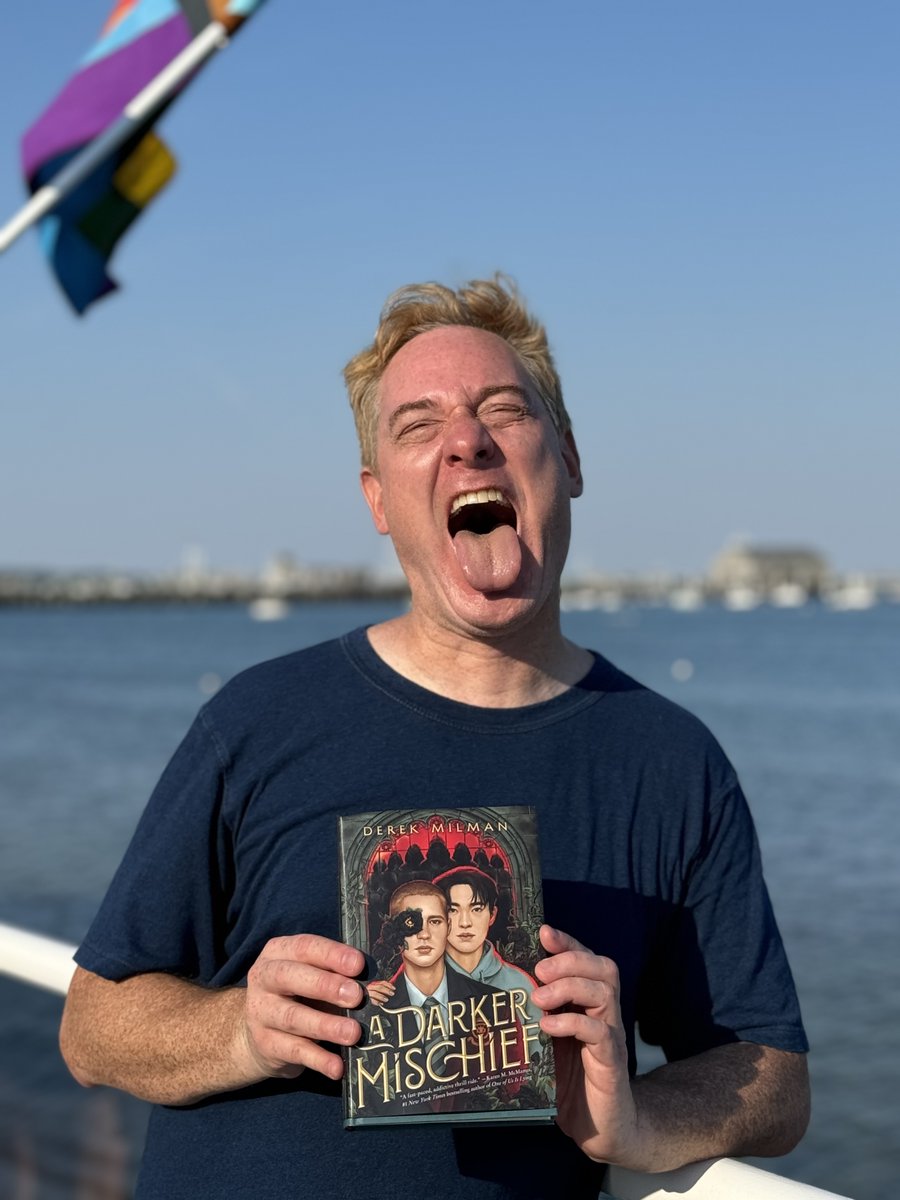 DerekMilman's tweet photo. A DARKER MISCHIEF is out in the world today! 
Please enjoy these photos of me letting go of this book now, as this story, and these characters, have been in my head since 2017. OMMGGGG.😭

Buy: https://t.co/b9SQO9YpsA
GR: https://t.co/Ddp39brKfO
Launch: https://t.co/n0diw9RDgM https://t.co/pbyLOKvDu2