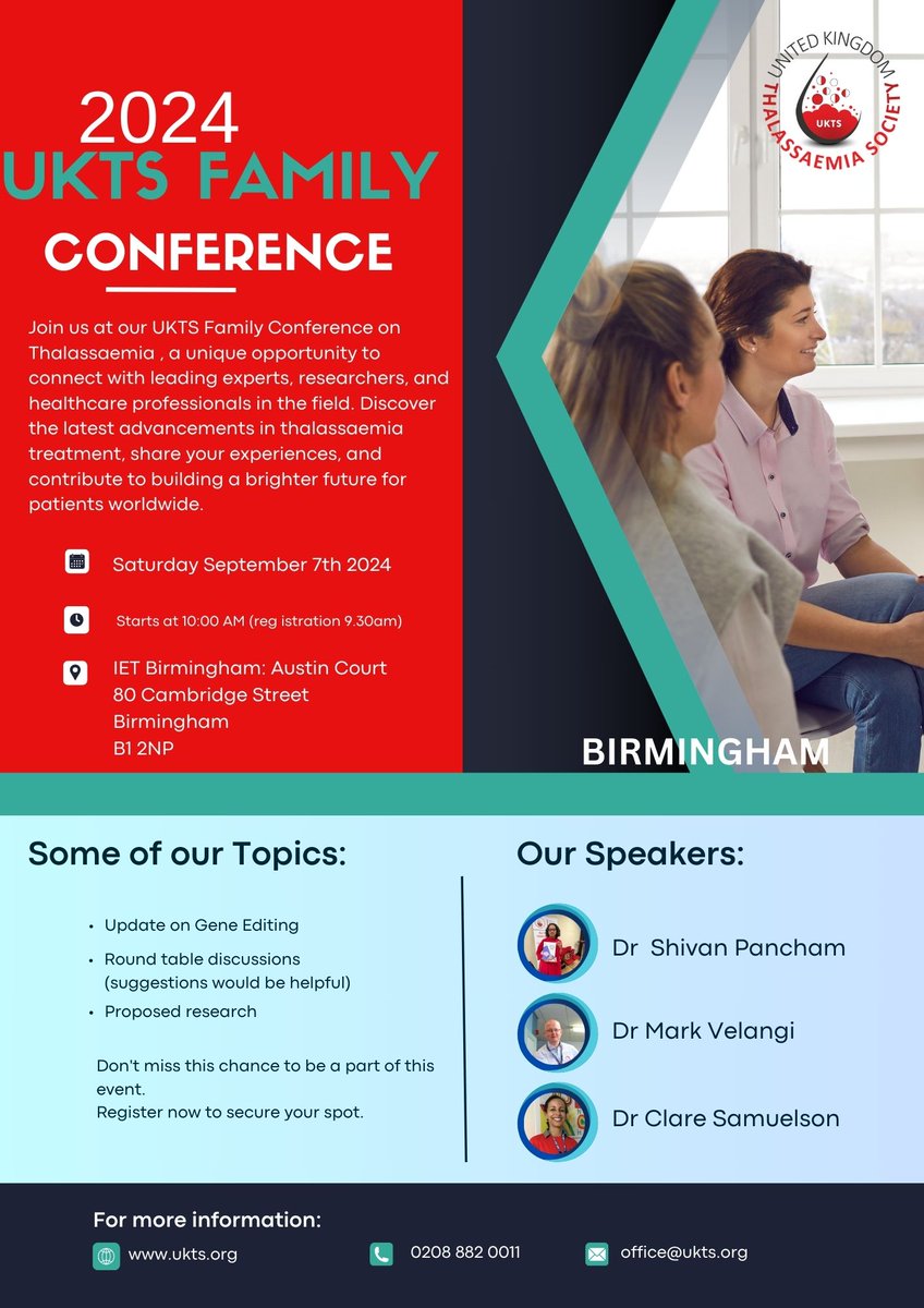 Dr Pancham and Dr Velangi, clinical leads for the Midlands Thalassaemia Network have been invited as guest speakers at this event being hosted by UKTS in September. We hope you can join.