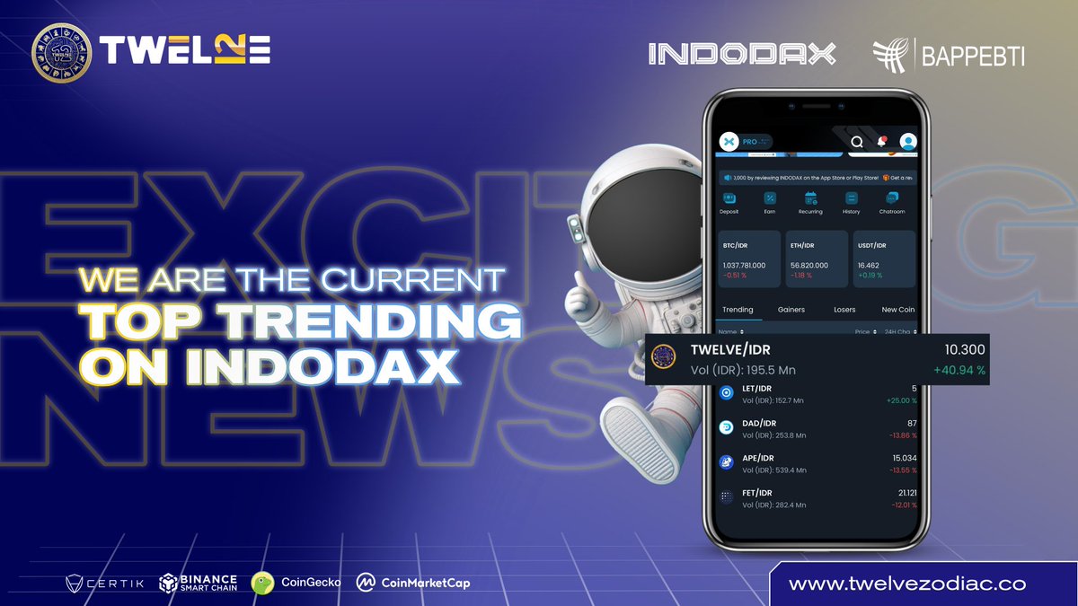 🚀 TWELVE ZODIAC Token is soaring to the top trending on @Indodax! 🌟