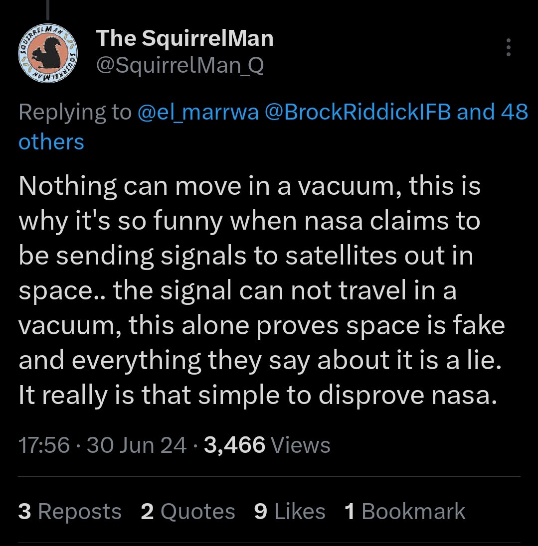 FBScienceSub's tweet image. Squirrelman is the Top left gift that keeps on giving.

#FlatEarthFails #PhysicsFails #GottaLieToFlerf #FacebookScience