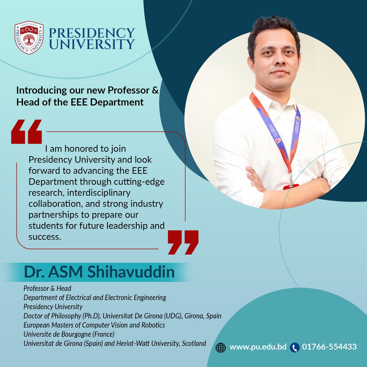presidencyuniv's tweet image. Introducing Dr. ASM Shihavuddin, our esteemed new Professor and Head of the Department of Electrical and Electronic Engineering (EEE) at Presidency University. 
#newprofessor #departmenthead #EEE #presidencyuniversity #PhD #universitatdegirona