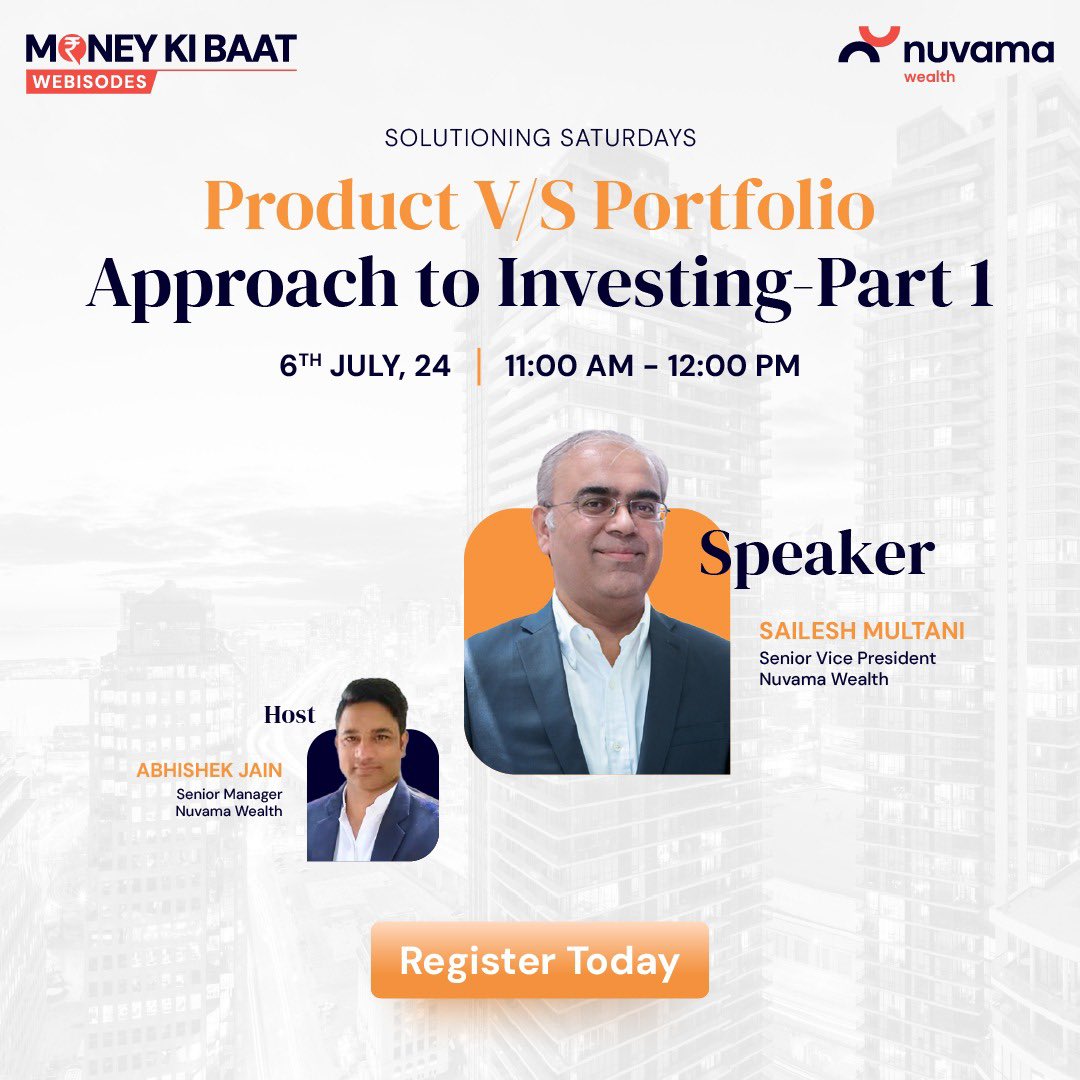 Nuvama_Wealth's tweet image. Discover insightful #webisodes this week featuring in-depth discussions on Understanding Private Credit, the Snowball Effect on Investing, and the Product vs. Portfolio Approach to Investing - Part 1.
Register now, by clicking the link below:
tinyurl.com/4ap7zmw 
#MoneyKiBaat