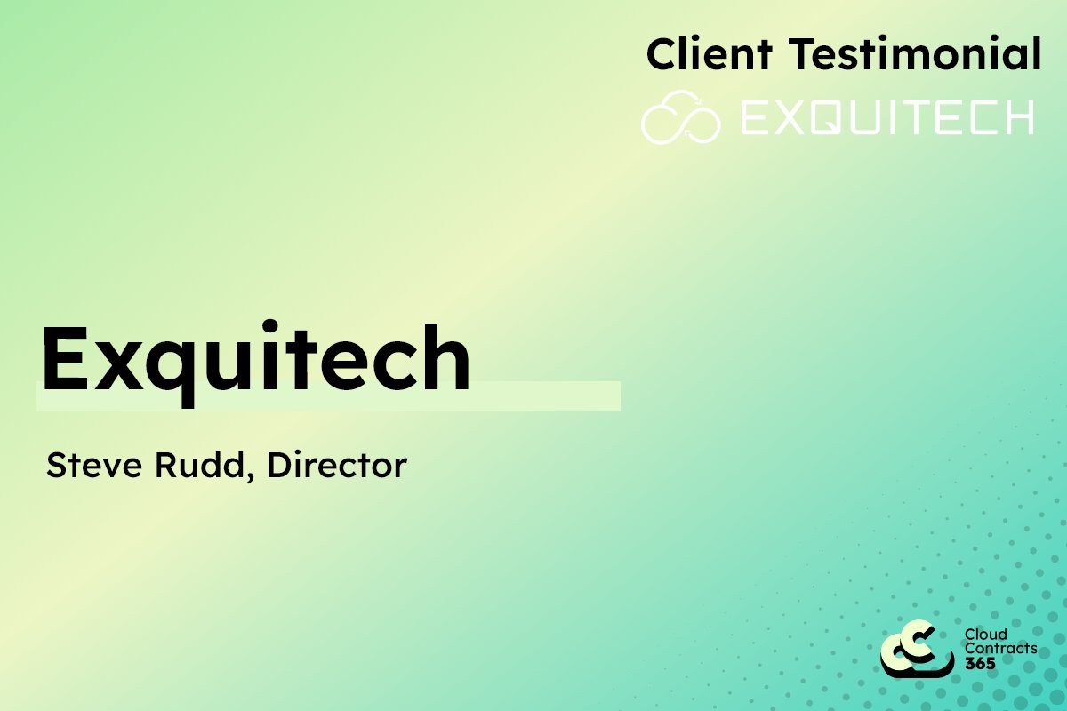 CC365_UK's tweet image. Steve Rudd, Director at Exquitech shares his thoughts on Cloud Contracts 365 📢 

Want to experience the platform for yourself?
Start a free trial here: eu1.hubs.ly/H09Yl1h0

#CC365 #cloudcontracts365 #exquitech #clienttestimonial #feedback #techbusinesses