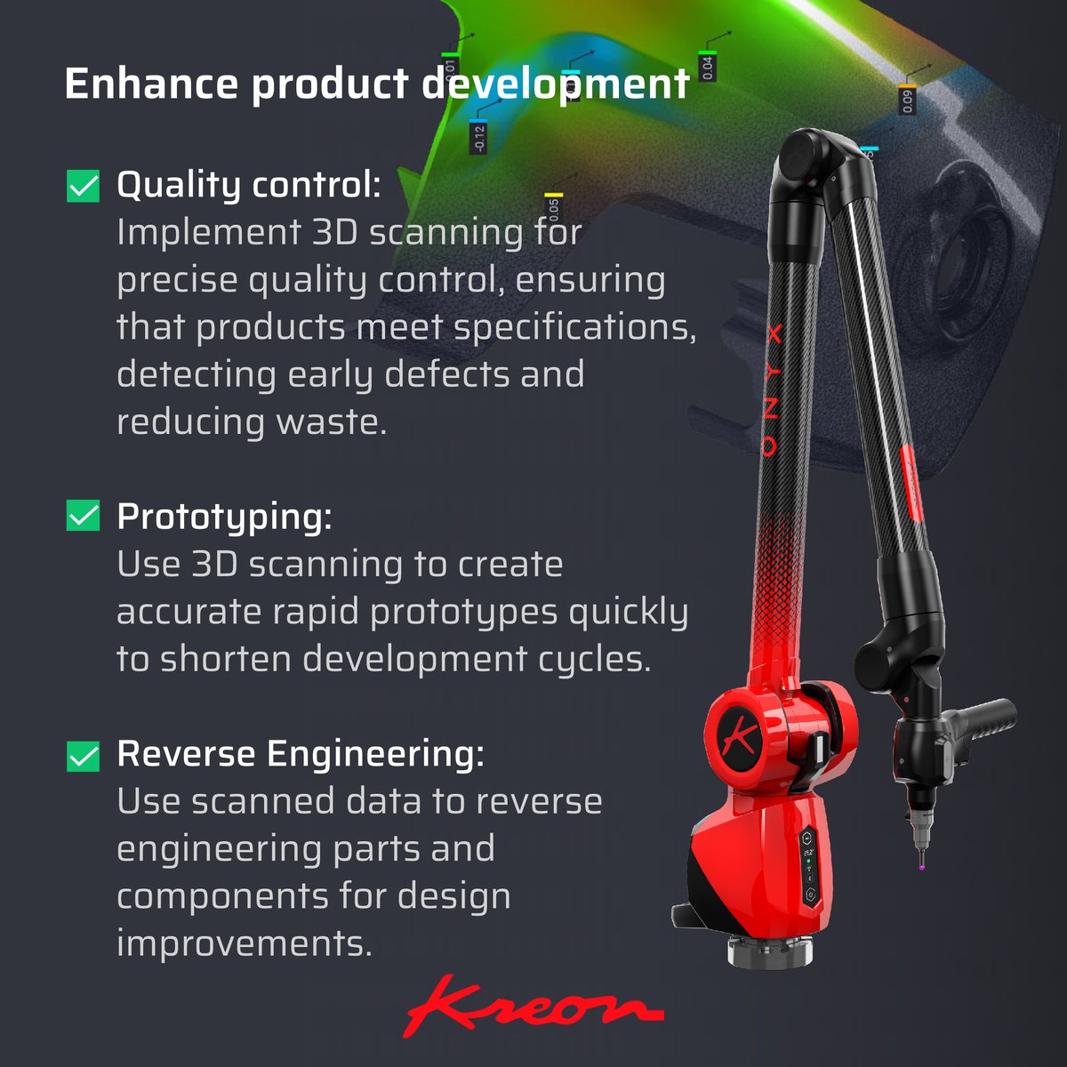 ⚡Tired of slow inspections? Kreon measuring arms are your secret to production efficiency!
Their accuracy, portability and features help you maximise the ROI of production.
Discover how below.👇
More about #Kreon measuring arms: kreon3d.com
#metrology #technology