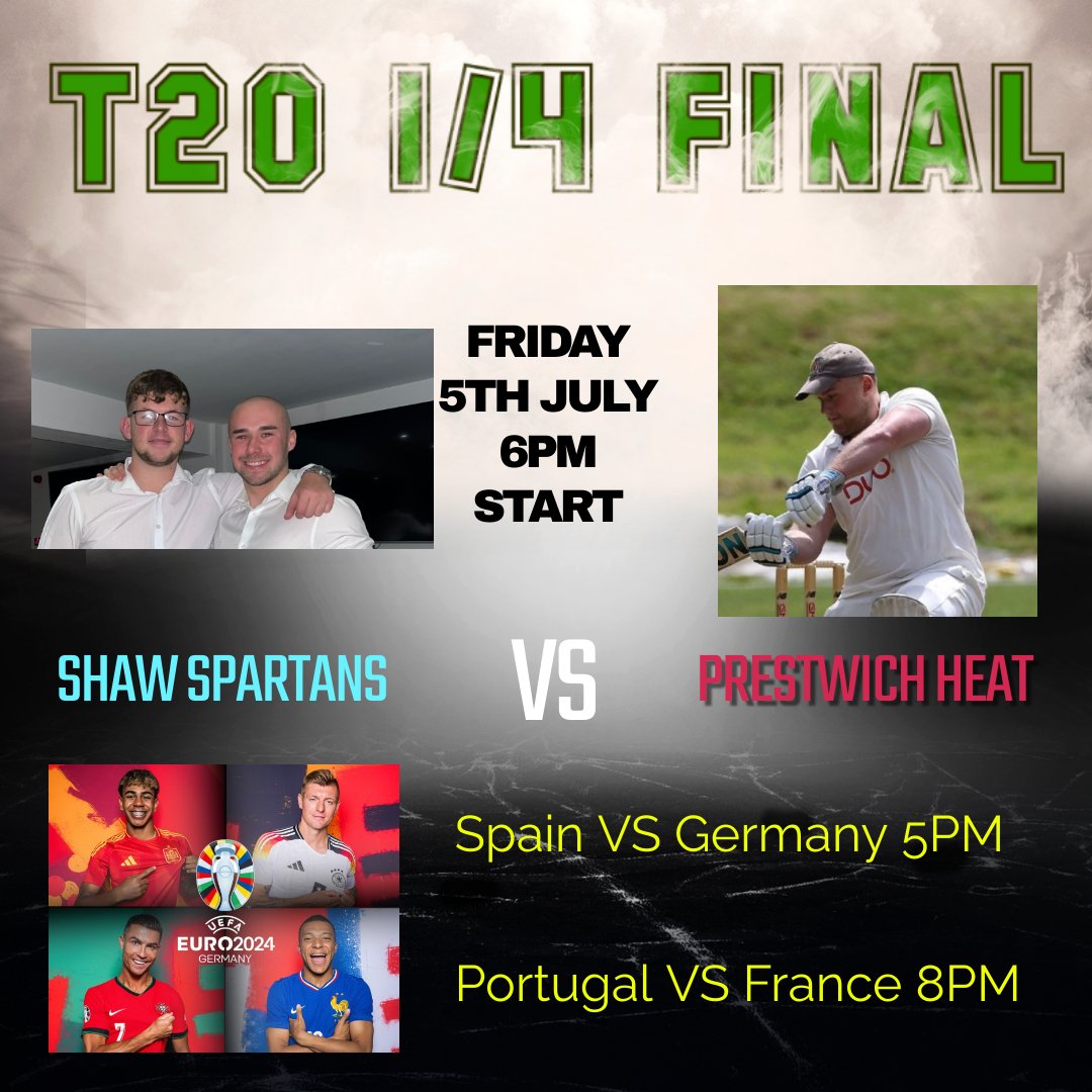 ShawCricketClub's tweet photo. THIS FRIDAY, QUARTER FINALS, 6PM,  DO NOT MISS THIS, WE HOST @PrestwichSport, COME ON DOWN AND SHOW YOUR SUPPORT https://t.co/mVoHDSR78C