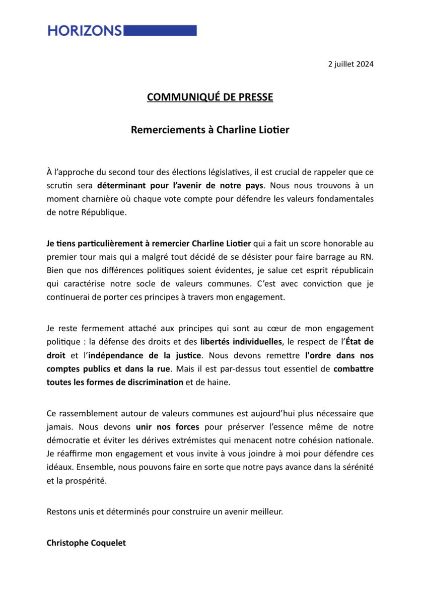 Christ_coquelet's tweet image. 👏 Un grand merci à @charlineliotier de s'être désistée face à la menace du RN dans la quatrième circonscription de l'Ain !

🗳️ Dimanche, mobilisons nous.