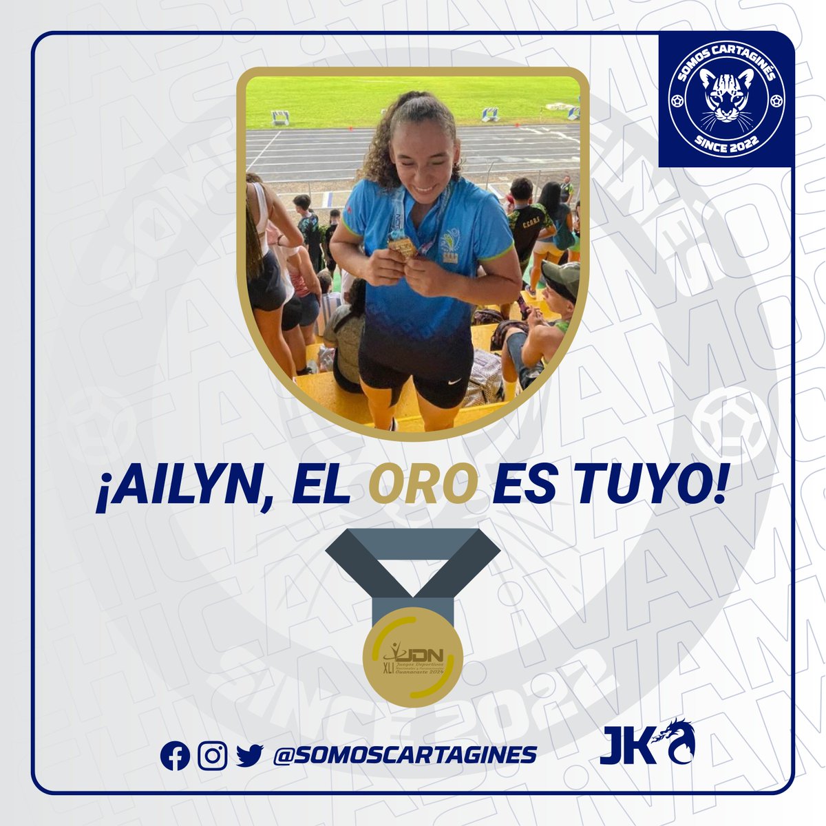 SomosCartagines's tweet image. #CSCF
¡AILYN, EL ORO ES TUYO! 🥇
Nuestra jugadora del Cartaginés Femenino, la Srta. Ailyn Morales, obtuvo la MEDALLA DE ORO en los Juegos Deportivos Nacionales para la representación de Desamparados, en el lanzamiento de jabalina en la categoría U23. 🎖